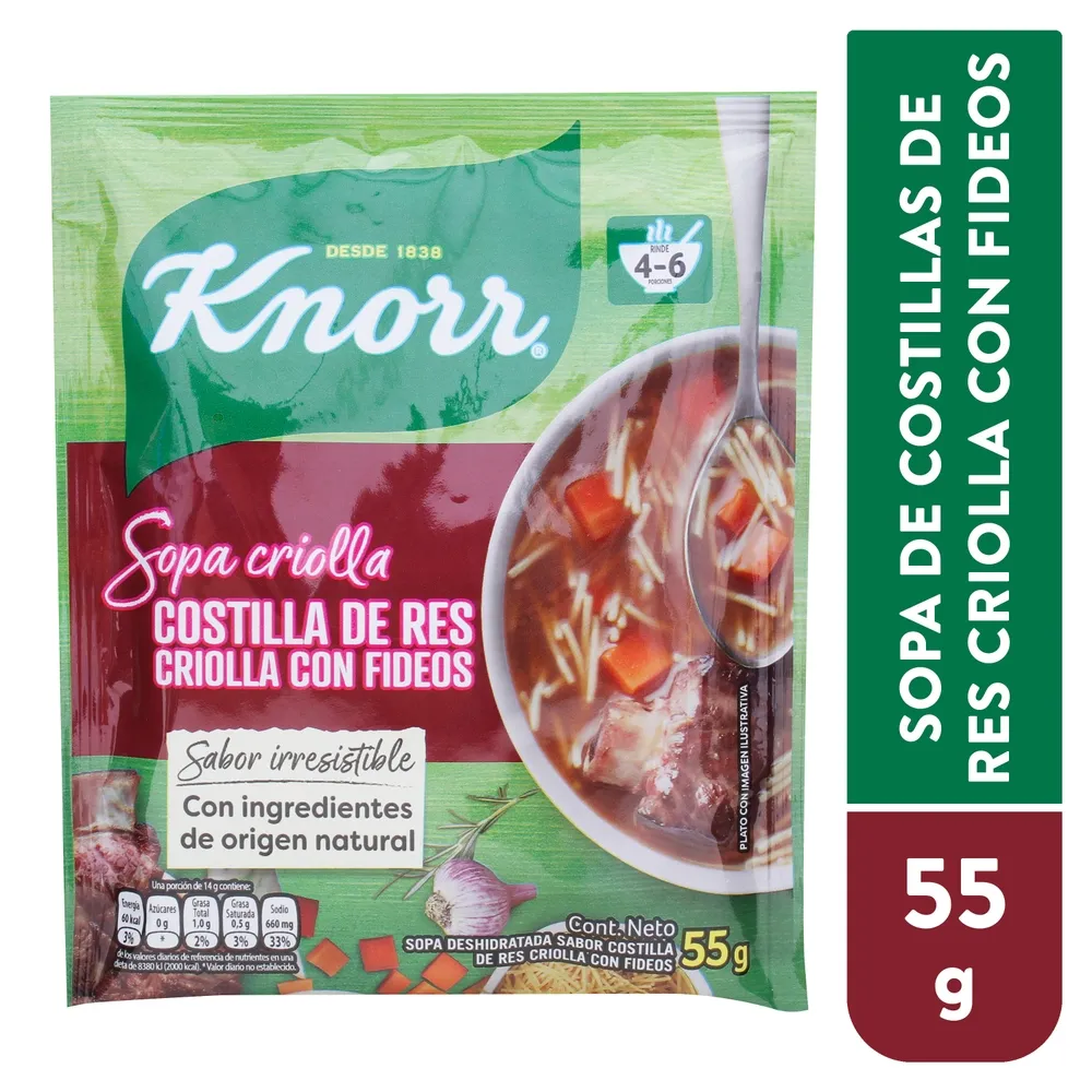 KNORR SOPA DE COSTILLA CRIOLLO CON FIDEOS 55GR