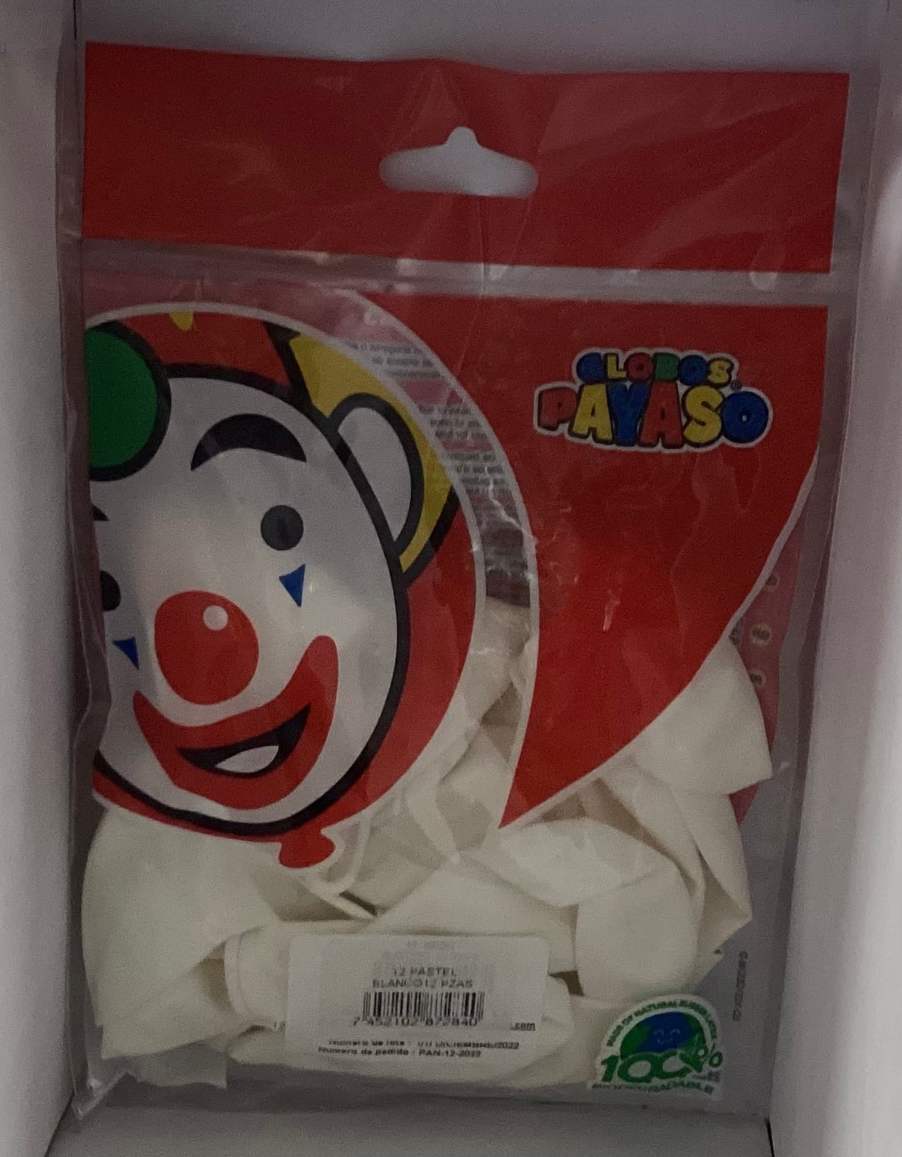 GLOBOS PAYASO BLANCOS 12PZ