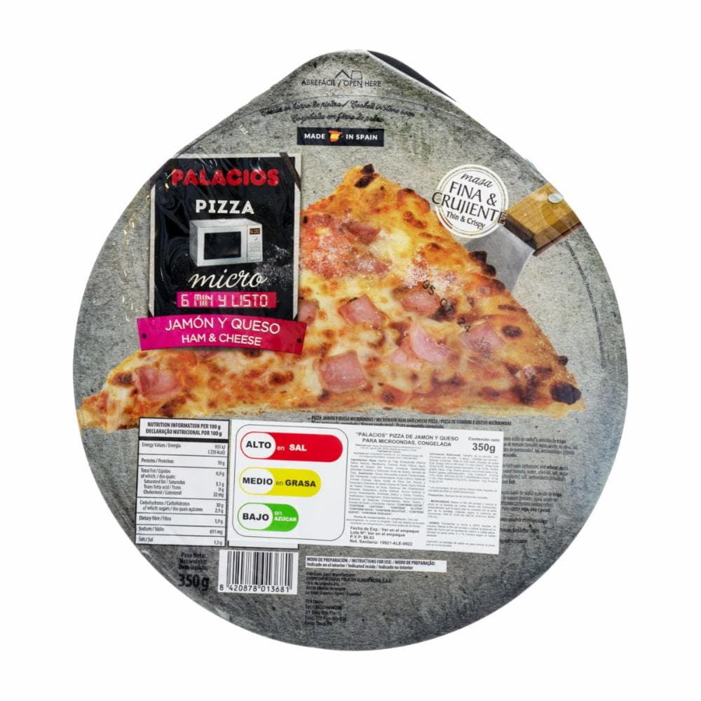 PALACIOS PIZZA JAMON Y QUESO 350G